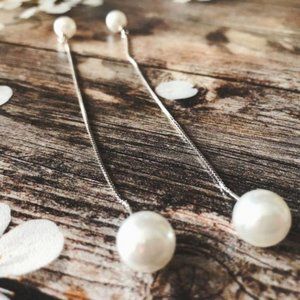 NEW 925 Sterling Silver Pearl Chain Earrings